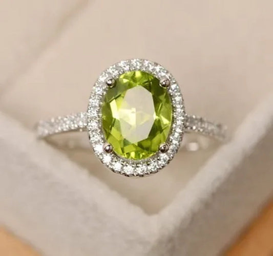 Fashion Women Jewelry Natural 6.0CT 925 Sterling Silver Peridot Diamond Ring Gemstone August Birthstone Wedding Engagement Rings Bridal Gift