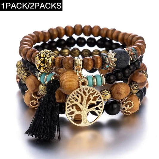 1PACK/2PACKS Beaded Bracelets Bohemian Bracelets Multi-Layered Wooden Beads Charm Bracelets Men'S and Women'S Fashion Beaded Bracelets