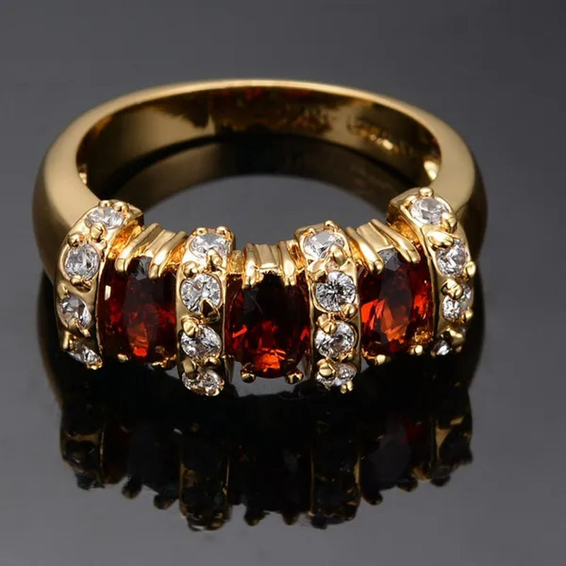 Exquisite Retro 18K Gold Natural Garnet Red Ruby Gemstone Ring Anniversary Gift Romantic Bride Engagement Wedding Party Bands Fine Jewelry