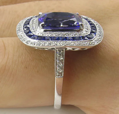 Women Wedding Jewelry 925 Sterling Silver 2.12 CT  Blue Sapphire Ring