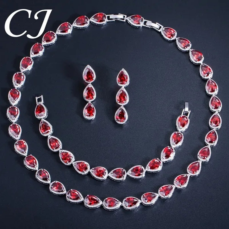 CANDICE Classic Zirconia Wedding Jewelry Sets For Bridal Luxury Teardrop CZ Stone White Gold Plated Party Chocker Necklace Earrings and Bracelet Set