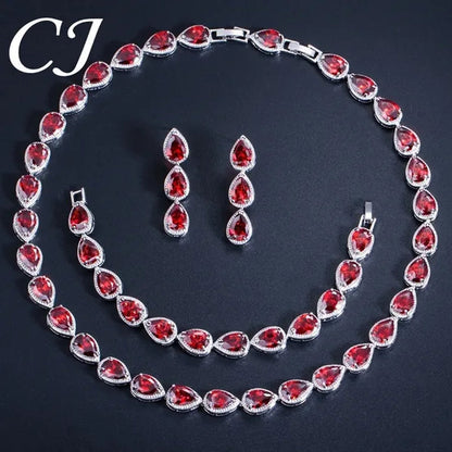CANDICE Classic Zirconia Wedding Jewelry Sets For Bridal Luxury Teardrop CZ Stone White Gold Plated Party Chocker Necklace Earrings and Bracelet Set
