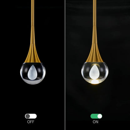 Pendant Light Fixtures 1-Light Mini Pendant Lighting for Kitchen，Gold Globe Pendant LED Light Fixture，Teardrop Crystal Pendant Light for Bedroom Dining Room Bar