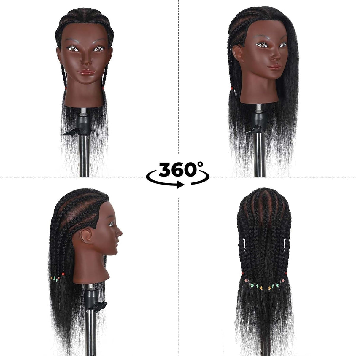 16" Mannequin Head Human Hair with 100% Real Hair Cosmetology Mannequin Doll Head for Hairdresser Practice Braiding Hairstyling with Free Table Clamp Stand (16 Inch)