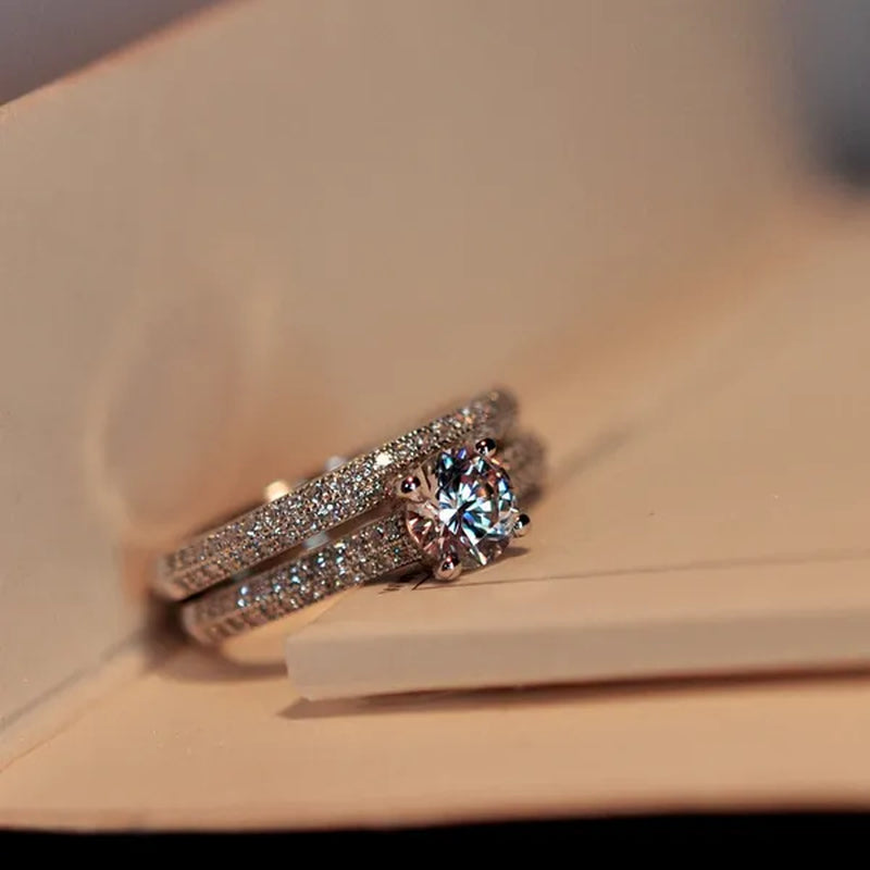 1ct Diamond White Sapphire Wedding Engagement Rings Set Women Bridal Jewelry Gifts (Black,Rose Gold,Silver,Gold)