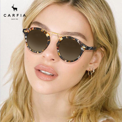 Small Acetate Polarized Sunglasses for Women UV Protection, Retro Double Bridge Eyewear Metal Brow Round Sunnies