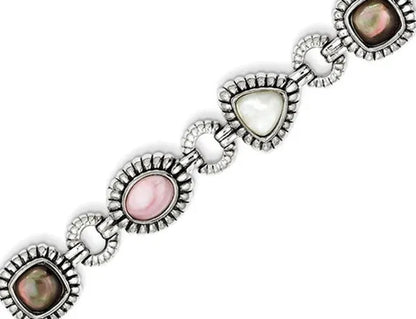 Pink, Black and White Mother of Pearl Bracelet in Sterling Silver (7.75 Inches)