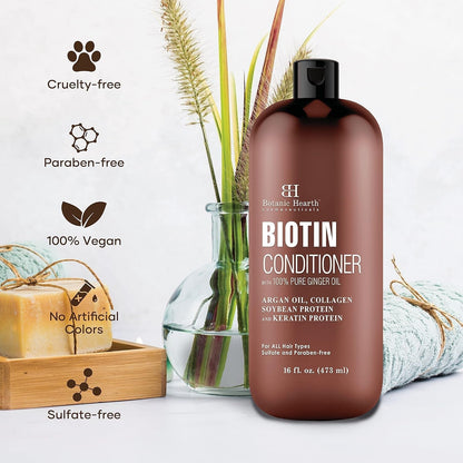Biotin Conditioner with Ginger Oil & Keratin | for Hair Growth |With Turmeric Extract, Argan Oil, Tea Tree Oil & Vitamin E | Sulphate & Paraben Free | 16 Fl Oz