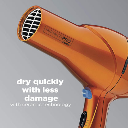 INFINITIPRO by  Hair Dryer with Diffuser | Salon Performance AC Motor Blow Dryer | Includes Diffuser, Concentrator and Bonus Blow-Out Brush | Orange | Packaging May Vary