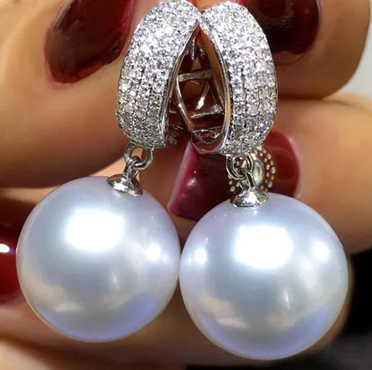 Fashion Jewellery Lady Pearl Ear Studs 925 Sterling Silver Diamond Earrings