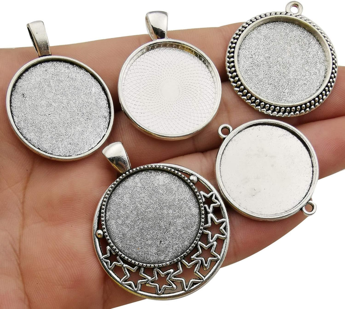 20Pcs Mixed Fit 25Mm Blank Bezel Pendant Trays Base Cabochon Settings Trays Pendant Blanks for Jewelry Making DIY Findings (M280)