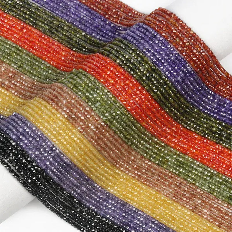 Multicolored 3X2Mm Shiny Faceted Natural Cubic Zirconia Stone Beads Abacus Tiny Beads Loose Spacer Beads for Jewelry Making DIY Slim Bracelet Women
