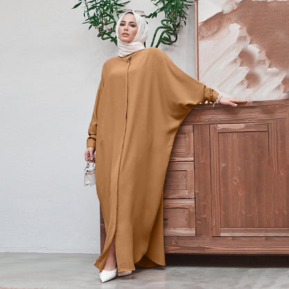 Muslim Dresses for Women Abaya Button down Henley Shirt Prayer Dress Batwing Long Sleeve Middle East Arabian Robe