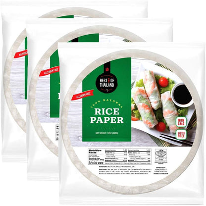 [Round] White Rice Paper Wraps 3 Pack | Perfect for Fresh Spring Rolls & Dumplings | Non-Gmo, Gluten-Free, Vegan & Paleo | Kosher for Passover Kitniyot