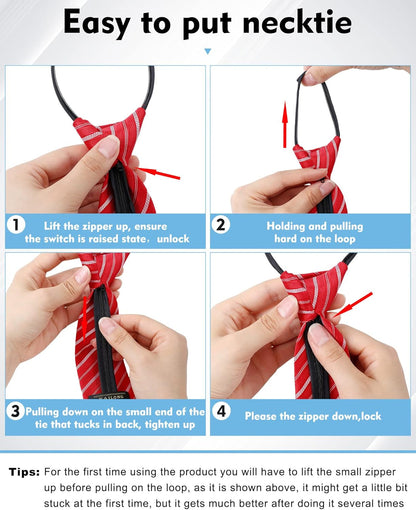 8 Pieces Zipper Tie for Men Adjustable Necktie Pre Tied Clip on Men