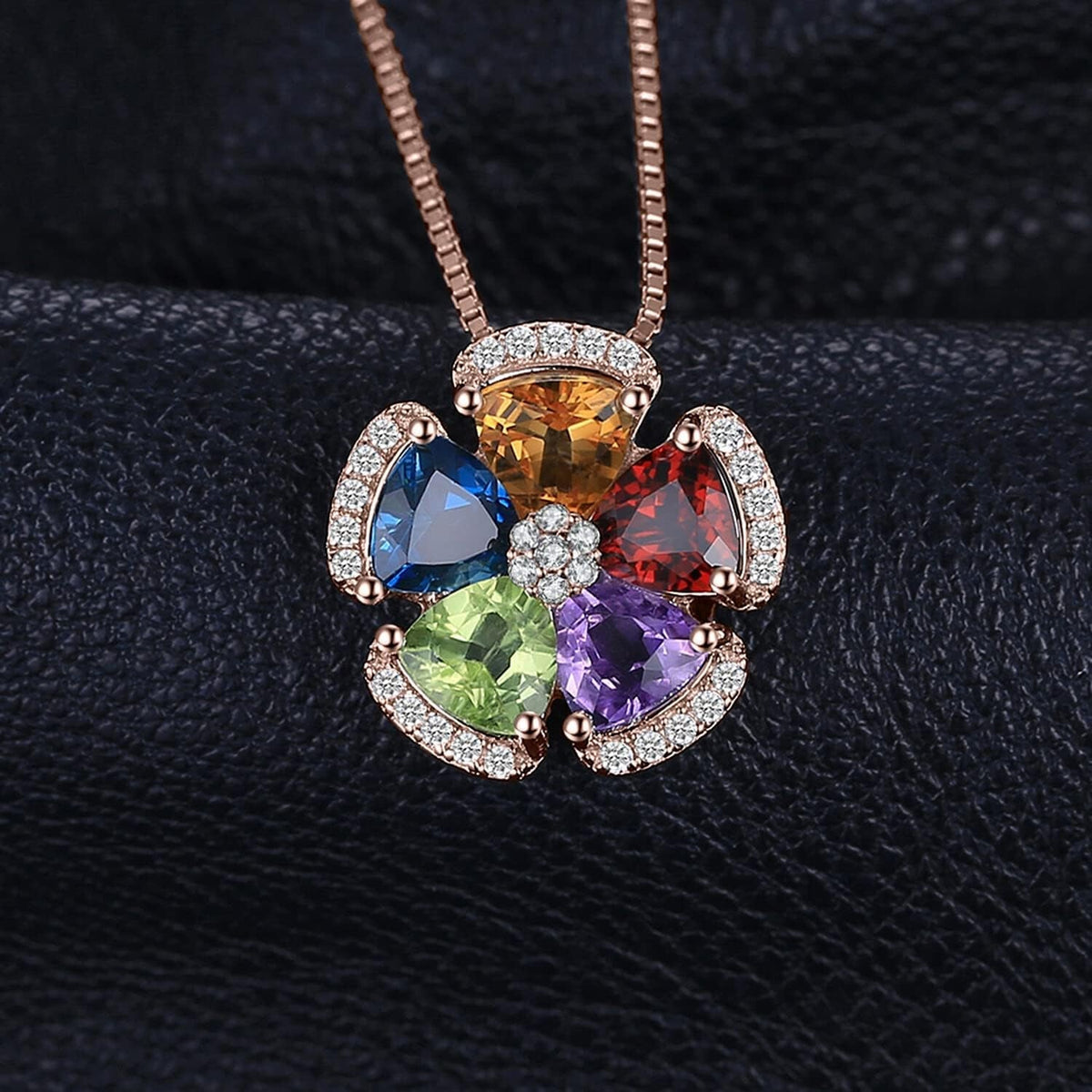 Multicolor Flower 2.6Ct Genuine Amethyst Citrine Garnet Peridot Blue Topaz Pendant Necklaces for Women, 925 Sterling Silver Natural Gemstones Jewelry Sets 18 Inches Chain