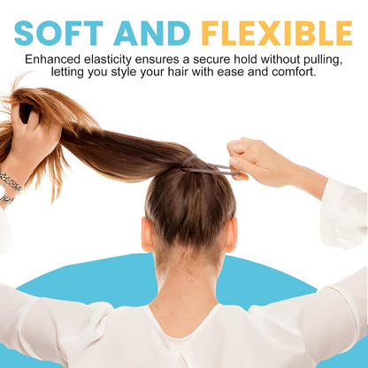 Large Fabric Hair Ties Soft & Gentle Bands Ponytail Holder for Thick Heavy Curly Hair, No Slip No Damage Seamless Scrunchies Headbands 100 Pcs (Caramel)