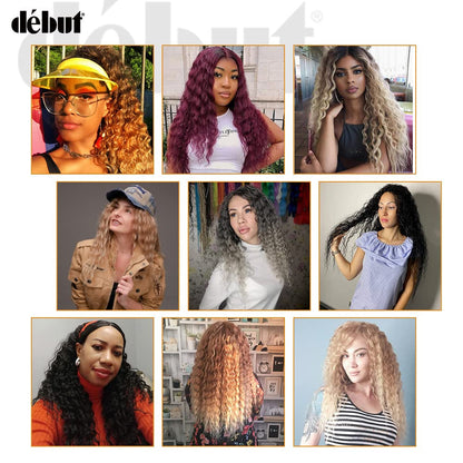 Water Wave 8 Bundles with Simple Closure Wavy Synthetic High Temperature Fiber Hair Weave 9PCS 20 Inch 240G (TT1B/30: Dark Roots Mixed Brown Color)