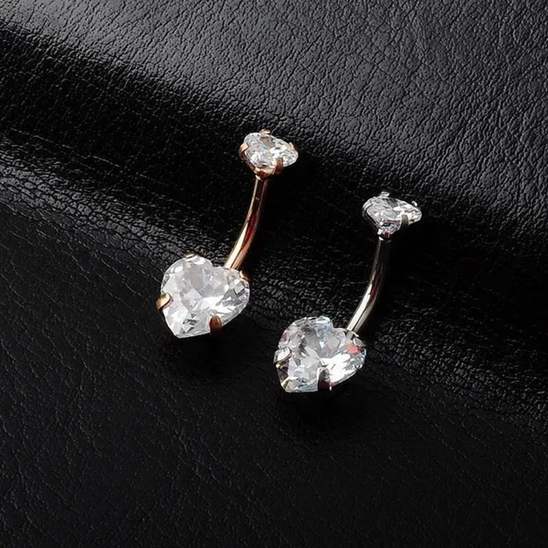 Trendy 925 Sterling Silver Heart Diamond Drop Belly Button Rings Women Belly Body Piercing Button Navel Ring Jewerly