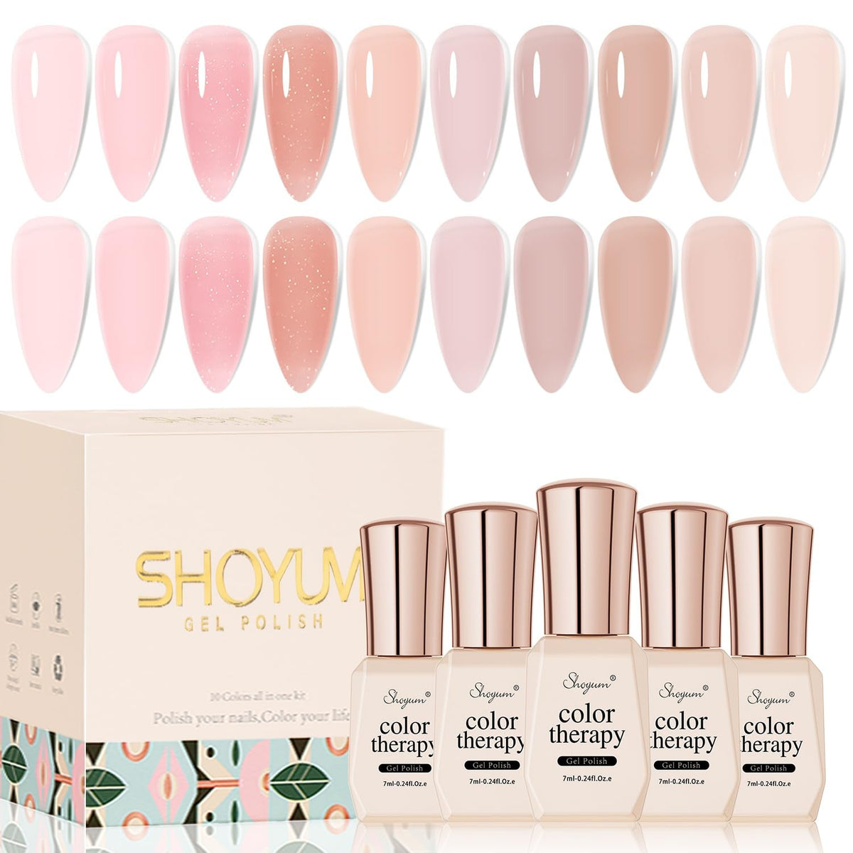 Jelly Pink Gel Nail Polish Set of 10 Colors Nude Gel Polish Kit UV LED Soak off Nail Polish Gel Home DIY Manicure Nail Art Salon Varnish
