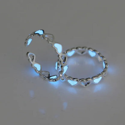 Hot Adjustable Heart Shape Luminous Ring Glow In The Dark  Ring Lady Glow Hollow Heart Love