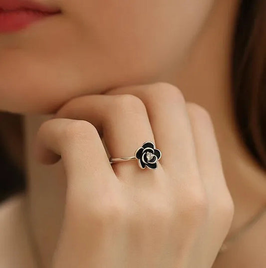 US European Creative New Women Fashion Jewelry  Naturalzircon Rose Inlaidzircon Ring Ladies Vintage Black Drip flowers Ring Engagement Wedding Ring Anniversary Gift Jewelry Size 4-11