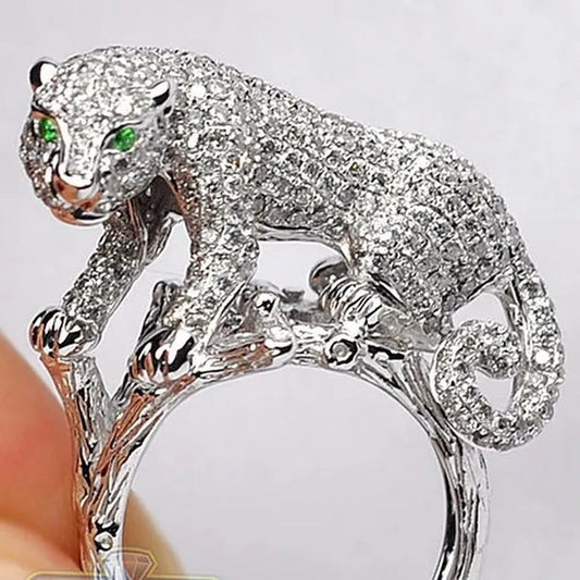 Sparkling 925 Sterling Silver Natural Gemstone White Sapphire Leopard Ring Party Unique Jewelry Gifts Size  6 7 8 9 10