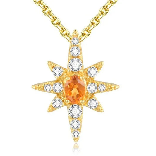 Majesty Diamonds MDS170341 0.2 CTW Oval Red Orange Garnet Fanta Star Fancy Pendant Necklace in .925 Sterling Silver with 18K