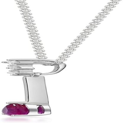 10K White Gold Genuine Ruby and Natural Diamond (I1) Necklace for Women.