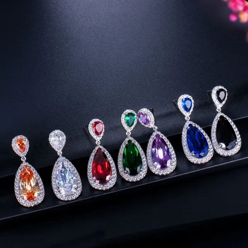 GLORIYA Luxury Wedding Party Jewelry Romantic Purple Crystal Big Tear Drop Earrings For Bridal Dress Accessories