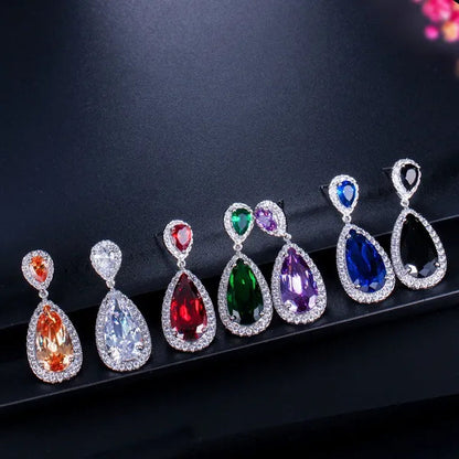 GLORIYA Luxury Wedding Party Jewelry Romantic Purple Crystal Big Tear Drop Earrings For Bridal Dress Accessories
