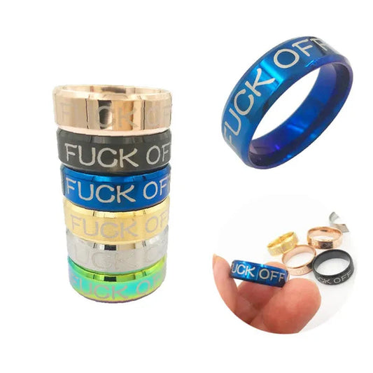 Fuck off 8MM Stainless Steel rings Wedding Ring gold blue rosegold black silver multicolor funny Jewelry Size 5-13