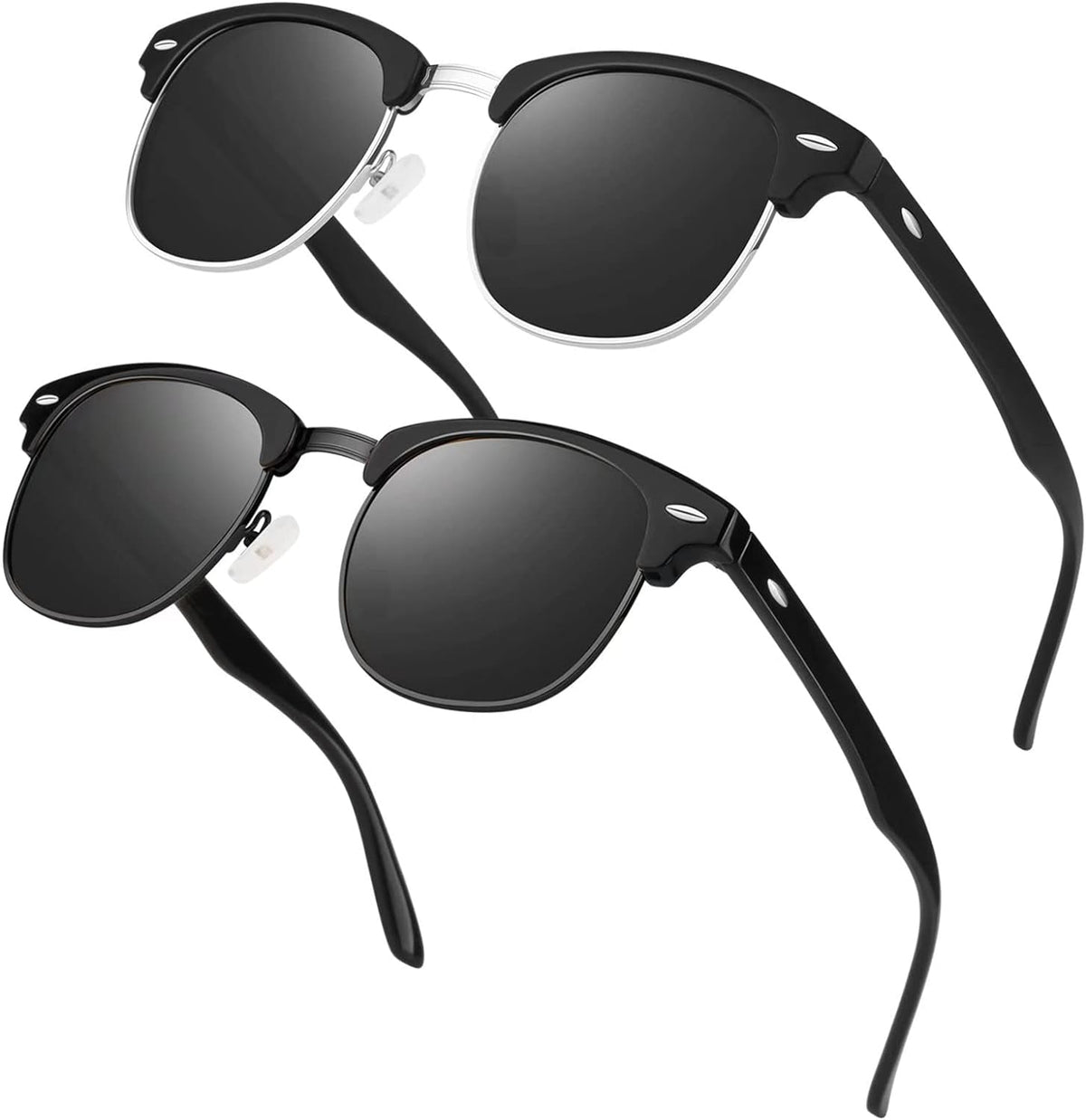 Polarized Semi Rimless Sunglasses for Men Women, Classic Retro Shades Half Frame Driving Sun Glasses UV Protection