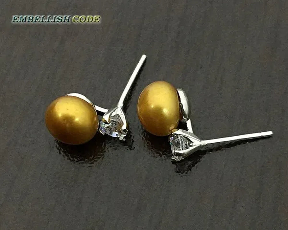 charming natural fresh water stud pearl earrings 8mm fine jewelry 925 sterling silver zirconium white black purple brown blue