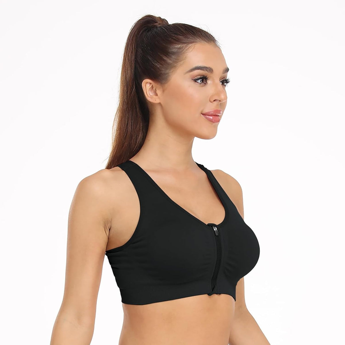 Women'S Zip Front Sports Bra Wireless Post-Surgery Bra Active Yoga Sports Bras