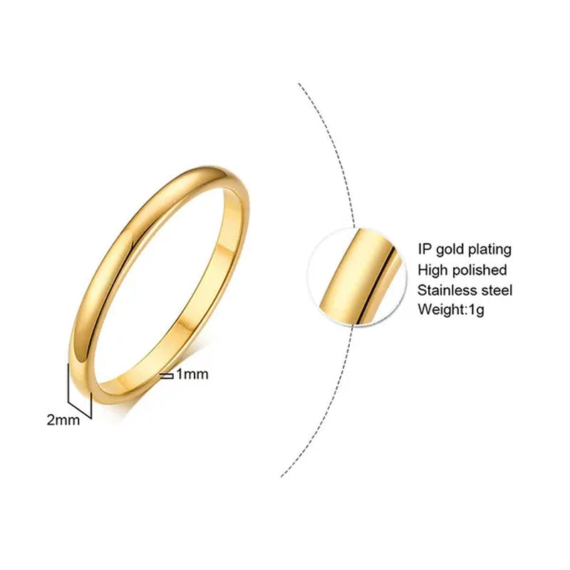 2mm Stainless Steel Thin Ring Rose Gold Black For Women Men Minimalist Ring Jewelry Party Simple Fashion Gift Size 3 To 12