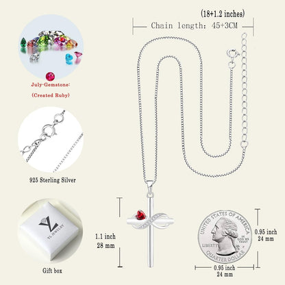 Infinity Cross Necklace Sterling Silver Crucifix Pendant Heart Birthstone Criss Jewelry for Women