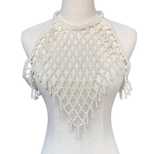 1pcs Women Blouse Elegant Faux Pearl Necklace Collar Detachable Beaded False Collars Apparel DIY Craft COC