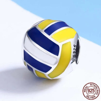 100% 925 Sterling Silver Sport Ball Volleyball Love Charm Beads fit Women Bracelet DIY Beads Jewelry