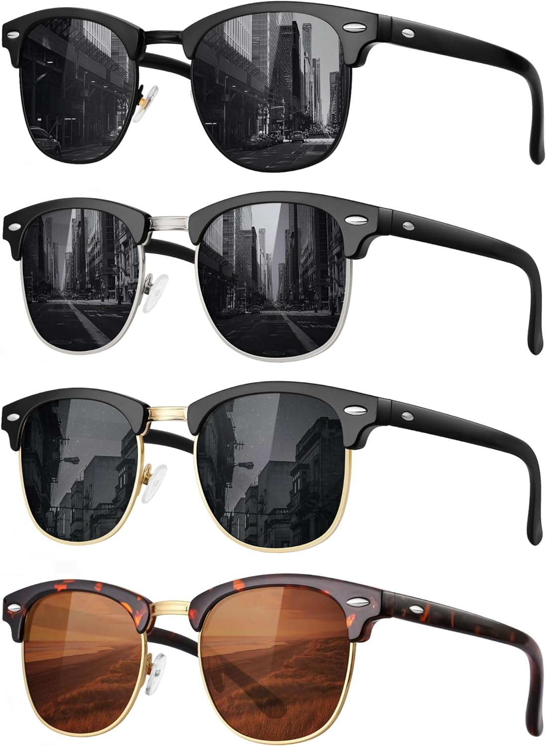 Classic Polarized Sunglasses for Men and Women Retro Style Semi Rimless Frame Sun Glasses 100% UV Protection Goggles
