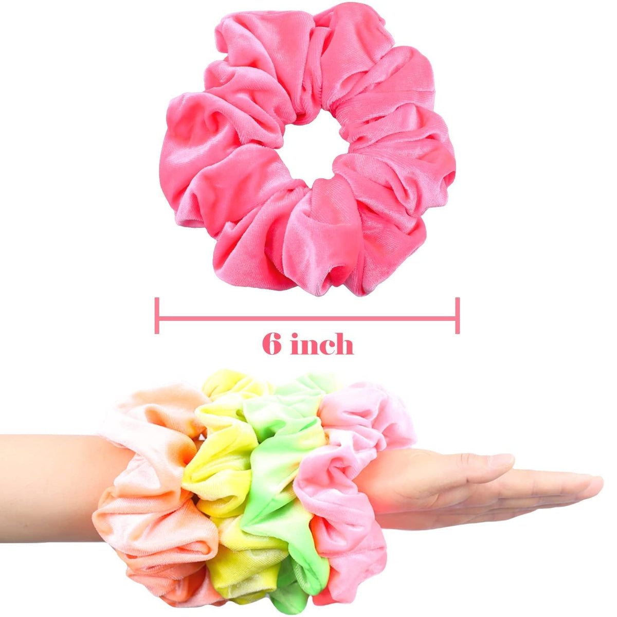 Extra Large Neon Scrunchies for Hair 80S, Premium Velvet Soft Jumbo Scrunchy, XL 6 Inch Big Elastic Band Women and Girls Hair Accessories, 4 Pack, Neon