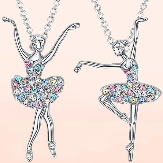 Elegant Fashion Creative Girl Necklace Ballet Sister Necklace Gift Suitable for Female Personality Creative Rainbow Dancer Dance Friendship Pendant Necklace Jewelry Suitable for Sister Friend Birthday Party Jewelry Anniversary Gift