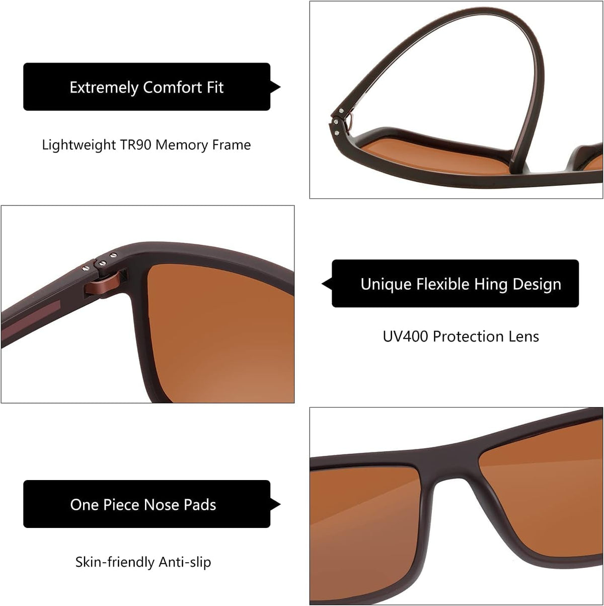 Polarized Sunglasses for Men Lightweight TR90 Frame UV400 Protection Square Sun Glasses