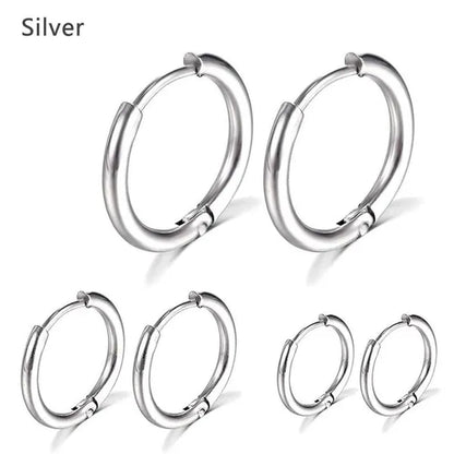 8Mm to 25Mm Unisex Stainless Steel Hoop Earring，Stainless Steel Ear Hoops Punk Style Ear Cartilage Hoop Earrings for Men and Women