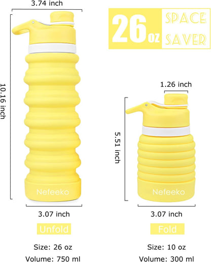 Collapsible Water Bottle, 26Oz Silicone Foldable Water Bottles Leakproof BPA Free Travel Water Bottles with Carabiner, Portable Sport Water Bottles for Camping,Hiking Outdoor Indoor Sport