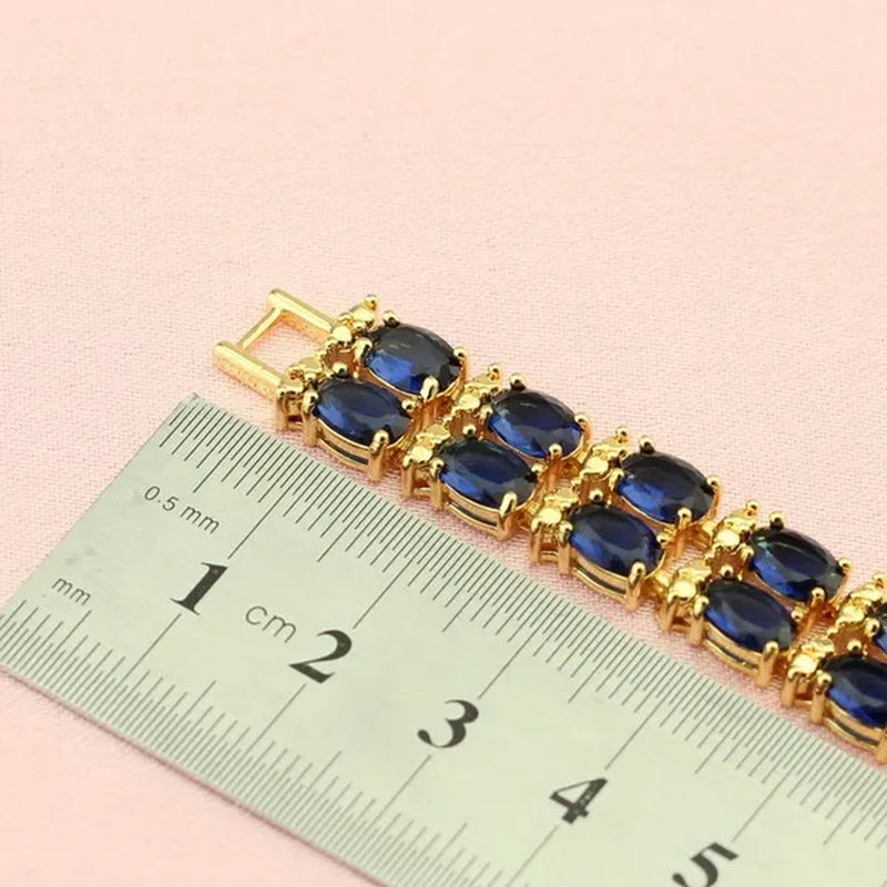 Women's Fashion Flower Shaped Gold Color Jewelry Sets Blue Zircon Earrings Pendant Rings Bracelet