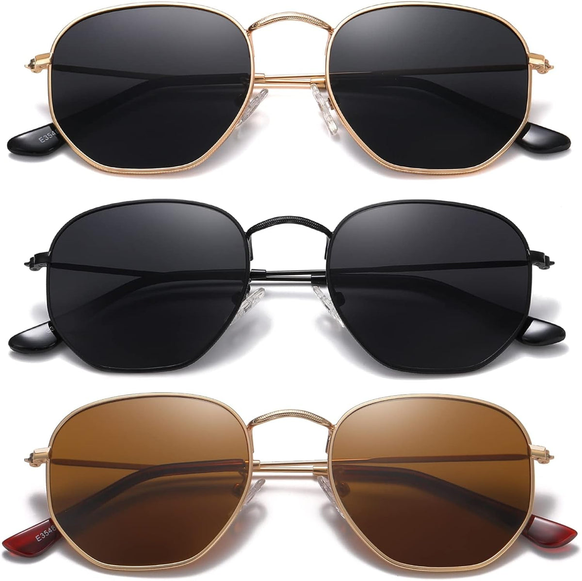 Polarized Hexagon Sunglasses for Women Men Polygon Square Sun Glasses UV400 Protection Metal Frame