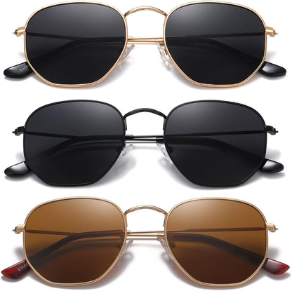 Polarized Hexagon Sunglasses for Women Men Polygon Square Sun Glasses UV400 Protection Metal Frame