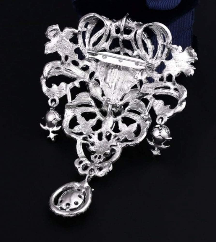 Extra LARGE Antique Vintage Art Deco Victorian Style Silver Tone Imitation Diamond Clear Rhinestone Statement Bridal Wedding Brooch Pin