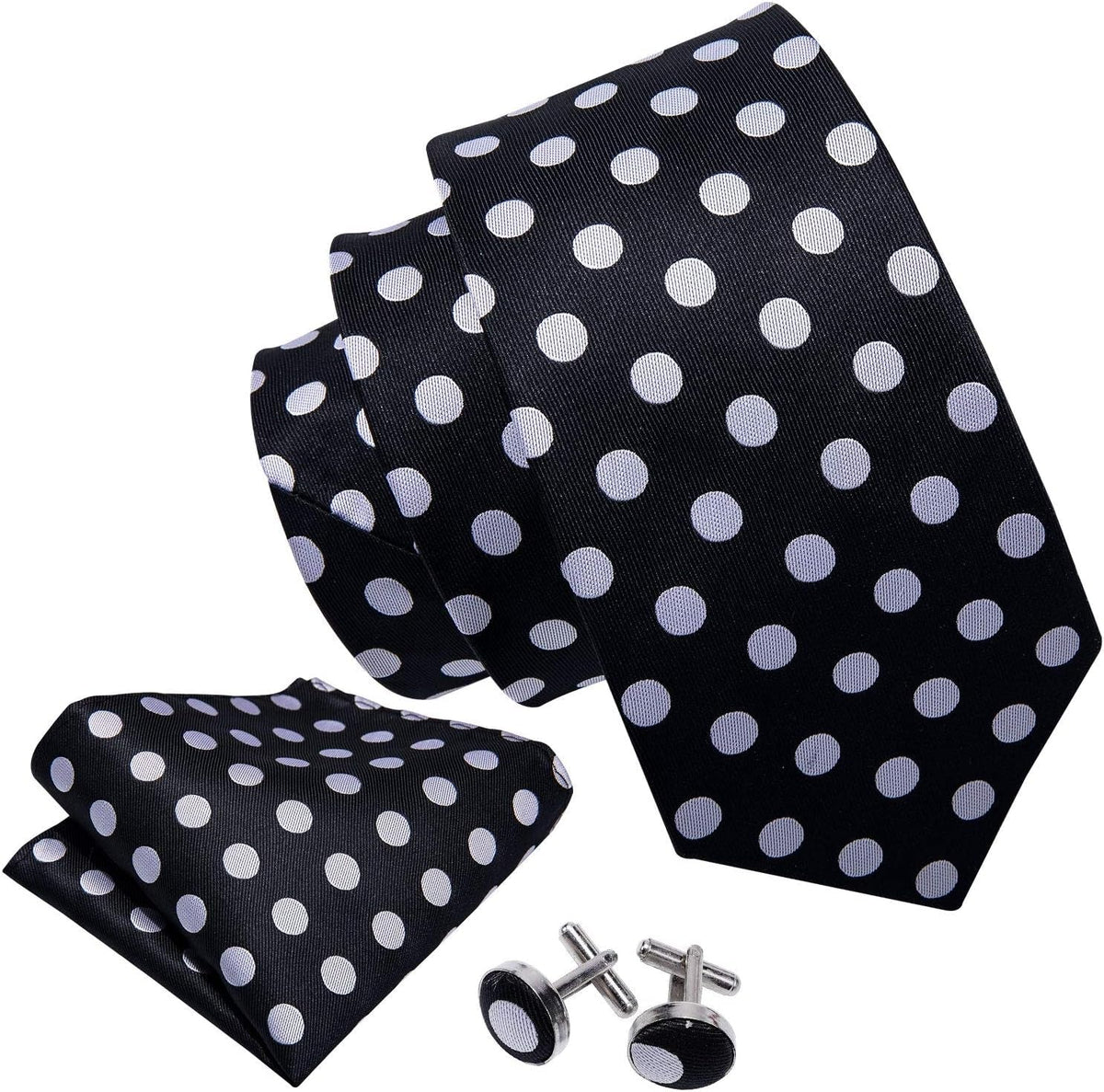 Men'S Tie Set Polka Dot Handkerchief Cufflinks Plaid Fashion Neckties Wedding Business